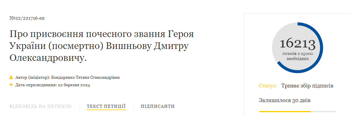 До закінчення збору підписів лишилось 30 днів 